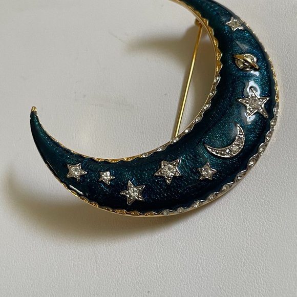 Unique Vintage Style Crescent Moon & Star Brooch - Picture 3 of 4